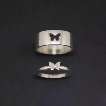 Çift Yüzük Kelebek Eşleşen Yüzükler Kadın Erkek Düğün Seti söz yüzüğü Severler İçin Eşleşen Altın Gümüş Renk Yüzük