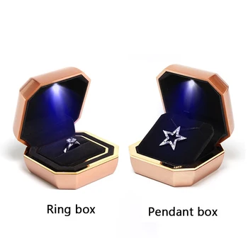 Çift yüzük kutusu mücevher kutusu lüks led ışık kolye kutusu yüzük kutusu plastik mücevher hediye ışık ambalaj kutusu halka kolye kutusu