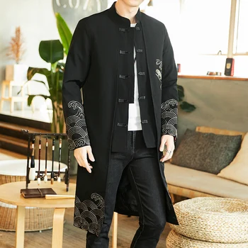 Çin Tarzı Uzun Rüzgarlık Ceket Erkekler Streetwear Oryantal Elbise Erkekler Hip Hop Çin Mandarin Ceket Ceket
