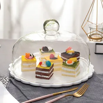 Şeffaf Kek Cam Kapak Toz Geçirmez Kek Ekran Kapağı Dayanıklı Gıda Koruyucu Kapak Düğün Parti Pasta Ekmek Tepsisi